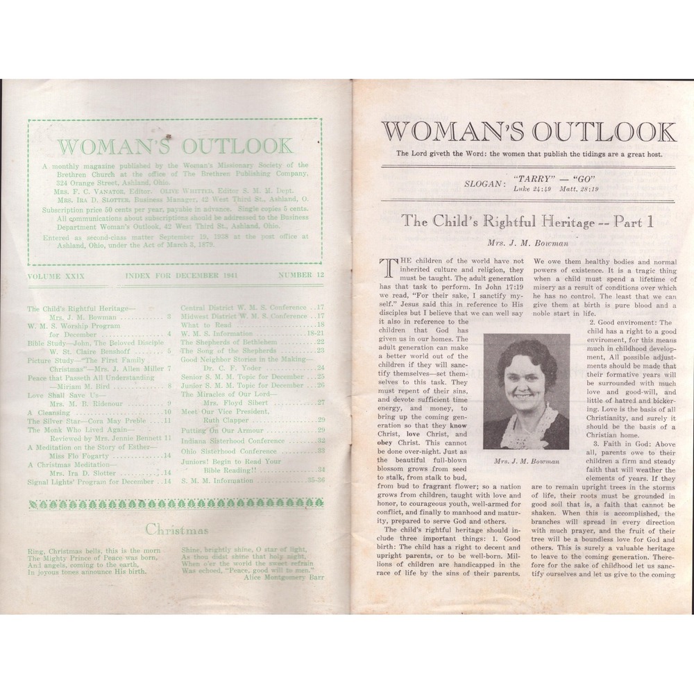 Vintage Woman's Outlook Magazine December 1941 Brethren Church Christmas Issue - Picture 3 of 3